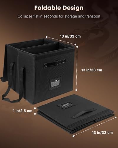 Uniclife Vinyl Record Storage Box Collapsible LP Storage Organizer with Lid Handles SplashResistant Album Storage Crate for 80 Single Records 12 Black Vinyl Record Holder 13 13 13 - Image 3