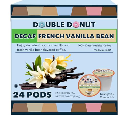 Double Donut Coffee Double Donut Decaf French Vanilla Coffee Pods Medium Roast Single Serve French Vanilla Bean Decaf Flavored Coffee Pods For Keurig K Cup Brewers 24 Count - Image 1
