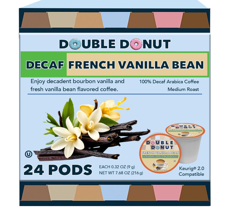 Double Donut Coffee Double Donut Decaf French Vanilla Coffee Pods Medium Roast Single Serve French Vanilla Bean Decaf Flavored Coffee Pods For Keurig K Cup Brewers 24 Count - Image 3
