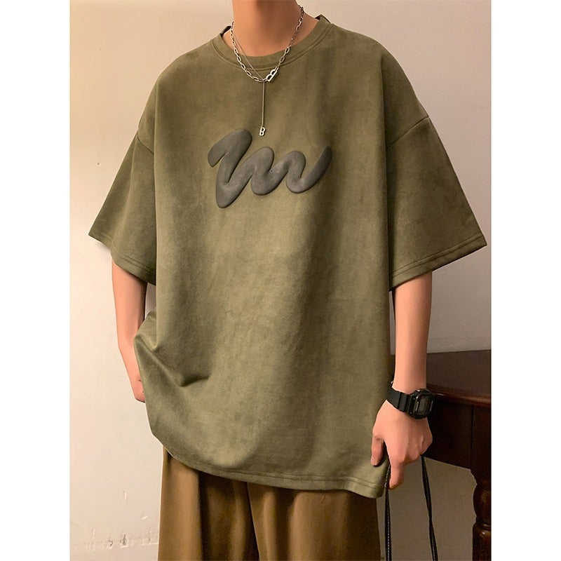 American Style Heavy Short-Sleeved T-Shirt Men'S Fashion Brand Oversize Loose Trendy All-Match Suede Half-Sleeved T-Shirt - Image 2
