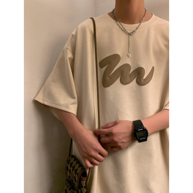 American Style Heavy Short-Sleeved T-Shirt Men'S Fashion Brand Oversize Loose Trendy All-Match Suede Half-Sleeved T-Shirt - Image 3