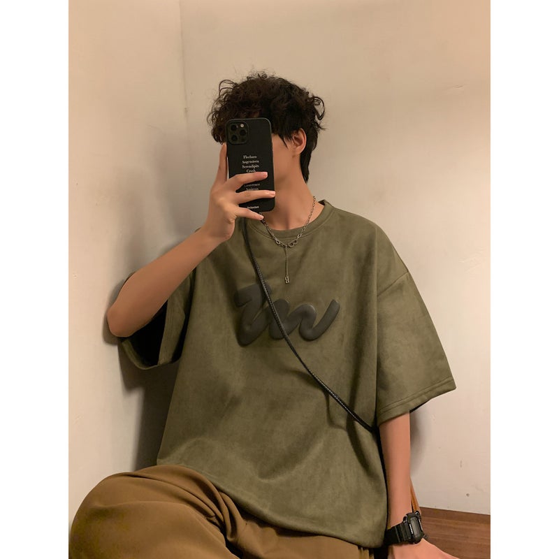 American Style Heavy Short-Sleeved T-Shirt Men'S Fashion Brand Oversize Loose Trendy All-Match Suede Half-Sleeved T-Shirt - Image 4