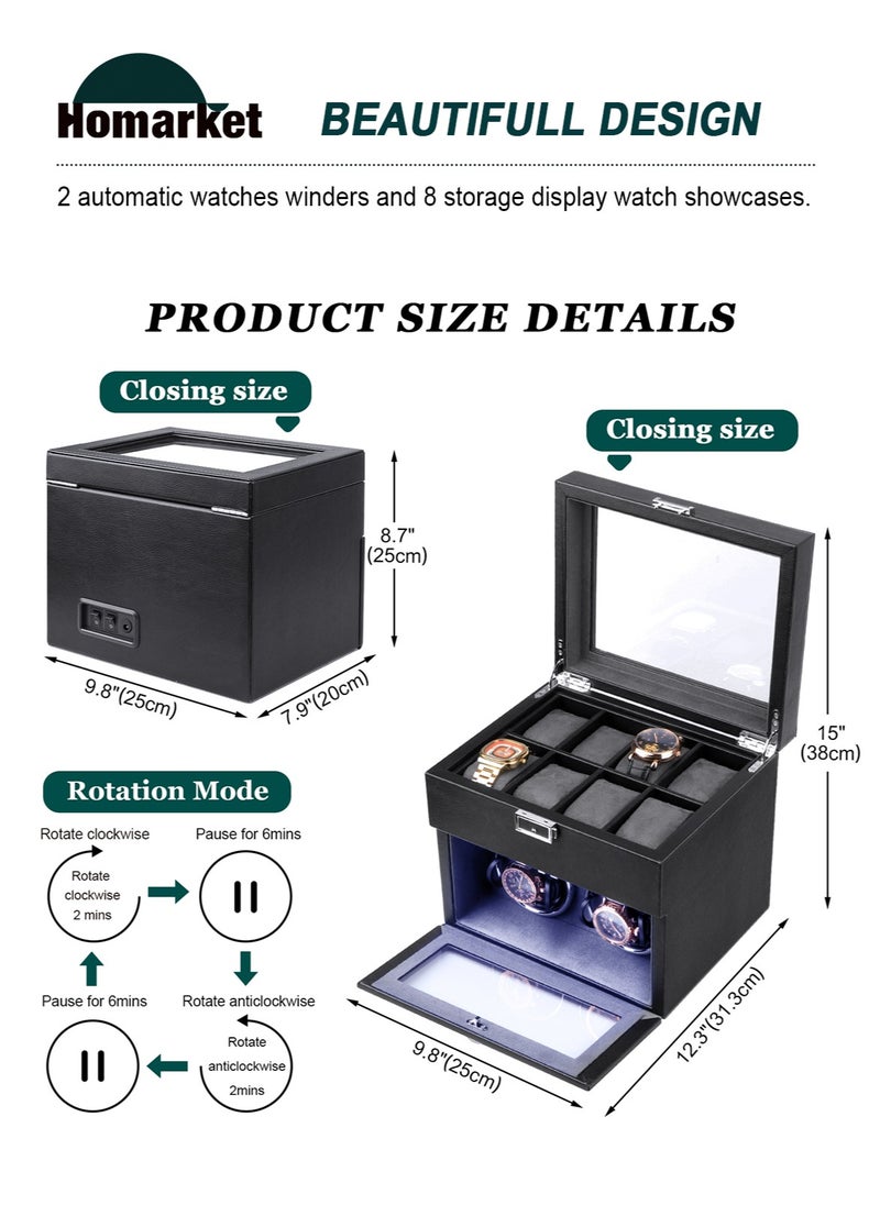 Automatic Double Watch Winder - Watch Winder Box with 8 Watches Storage Slot, Japanese Quiet Motor, LED Light, Adjustable Watch Pillows, AC Adapter - Black - pzsku/Z47D0CE423CF80EA5EB60Z/45/_/1715220003/cb9bf676-827c-4cbf-9bb8-53c66abe6193