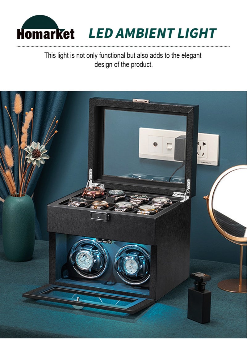 Automatic Double Watch Winder - Watch Winder Box with 8 Watches Storage Slot, Japanese Quiet Motor, LED Light, Adjustable Watch Pillows, AC Adapter - Black - pzsku/Z47D0CE423CF80EA5EB60Z/45/_/1715655346/02e4107f-e59d-4cfc-800c-ac4388bc5b7f