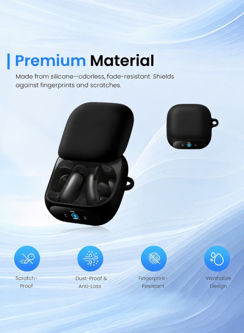 SJet for Liberty 5 Pro Case Cover with Cleaner Kit, Soft Silicone Protective Case for Anker Soundcore Liberty 5 Pro Case for Women Men, Liberty 5 Pro Case Accessories with Keychain (Black) - Image 2