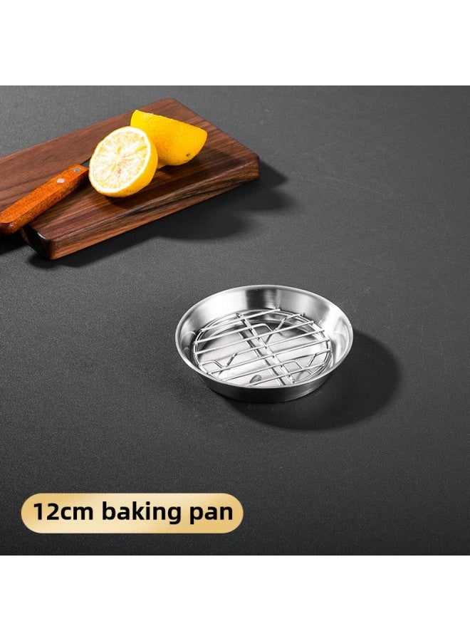 304 Stainless Steel Grill Plate Air Fryer Baking Disc Barbecue Plate Barbecue Plate Round Dipper Multi-use Tray-Specifications:12cm Baking Tray - Image 1