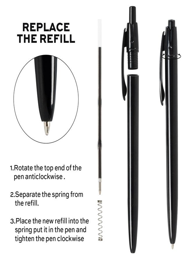 deli Pens Bulk, 50 PCS No Bleed Black Click Pens, Wholesale Retractable Ballpoint, Medium Point, Smooth Ink, 1.0MM Black Ink - Image 4