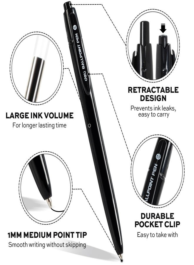 deli Pens Bulk, 50 PCS No Bleed Black Click Pens, Wholesale Retractable Ballpoint, Medium Point, Smooth Ink, 1.0MM Black Ink - Image 3