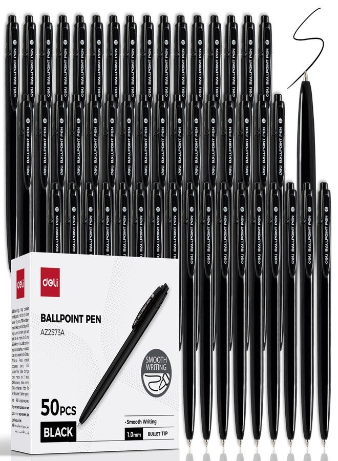 deli Pens Bulk, 50 PCS No Bleed Black Click Pens, Wholesale Retractable Ballpoint, Medium Point, Smooth Ink, 1.0MM Black Ink - Image 1