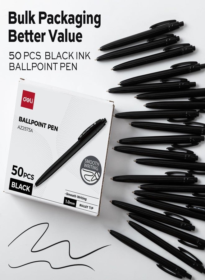 deli Pens Bulk, 50 PCS No Bleed Black Click Pens, Wholesale Retractable Ballpoint, Medium Point, Smooth Ink, 1.0MM Black Ink - Image 2