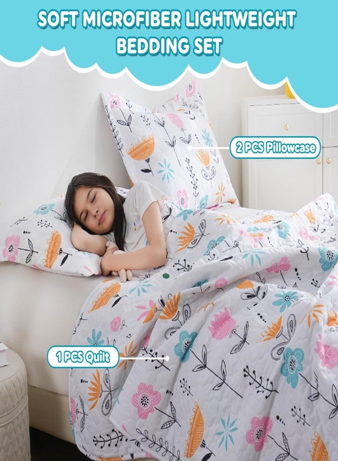 CIMVI Girls Pink Floral Quilt Set Full Size Kids Bedding Sets Lightweight Summer Bedspread Soft Microfiber Breathable Bed Comforter All-Season - Image 2