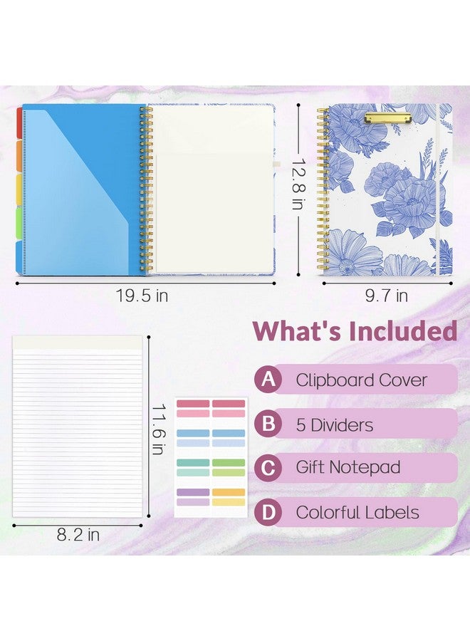 Sooez Clipboard Folio With Refillable Notepad Clipboard Folder With 10 Storage Pockets For Letter Size Spiral Clipboard Notebook Cute Portfolio For School Office Nursing Blue Floral - Image 2
