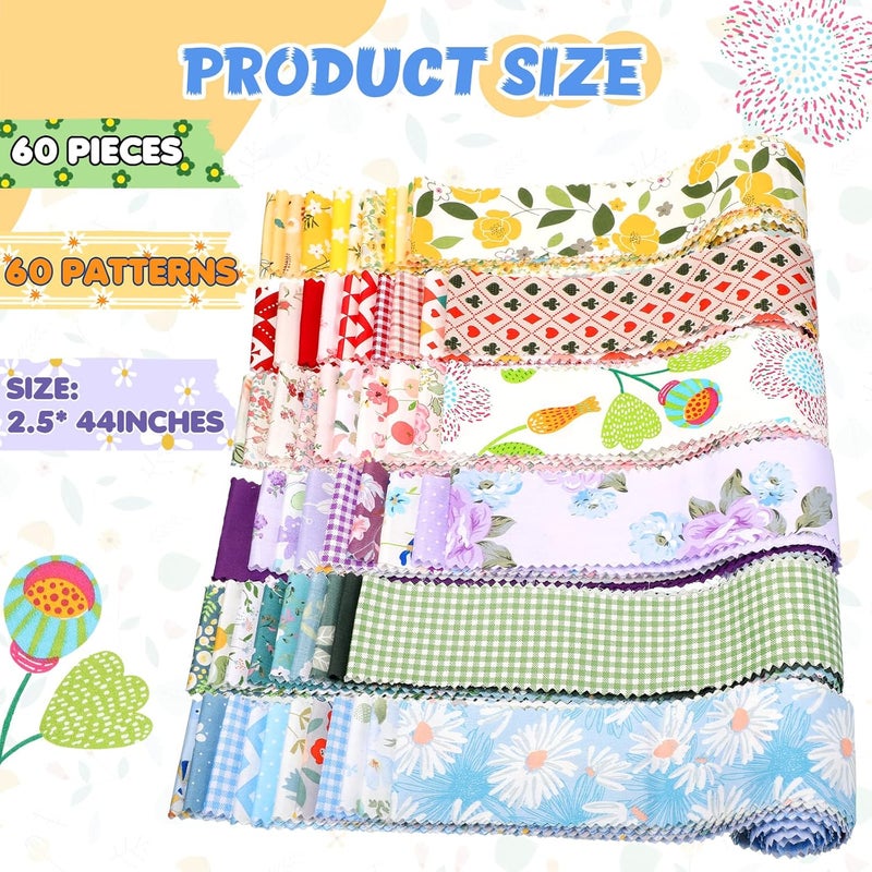 Riakrum Riakrum 60 Pcs Fabric Strips Roll for Quilting Crafting and Sewing Floral Cotton Cotton Patchwork Craft Quilting Fabric for Blanket Rug Upholstery Home Decor and Purse Making - Image 2