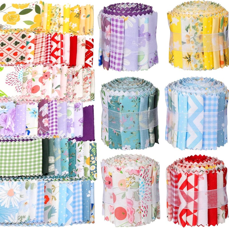 Riakrum Riakrum 60 Pcs Fabric Strips Roll for Quilting Crafting and Sewing Floral Cotton Cotton Patchwork Craft Quilting Fabric for Blanket Rug Upholstery Home Decor and Purse Making - Image 1