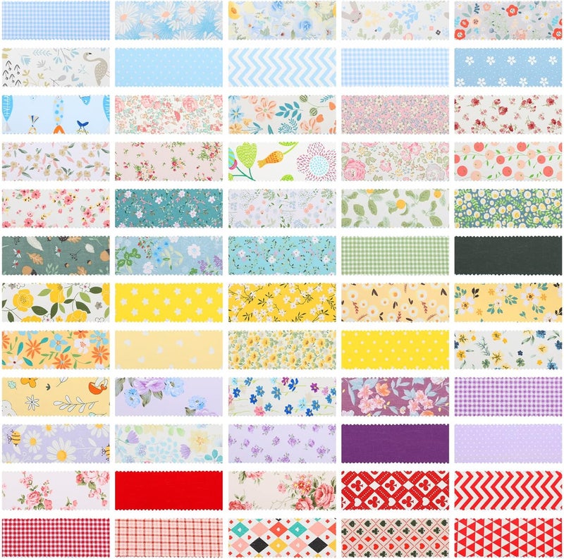 Riakrum Riakrum 60 Pcs Fabric Strips Roll for Quilting Crafting and Sewing Floral Cotton Cotton Patchwork Craft Quilting Fabric for Blanket Rug Upholstery Home Decor and Purse Making - Image 5