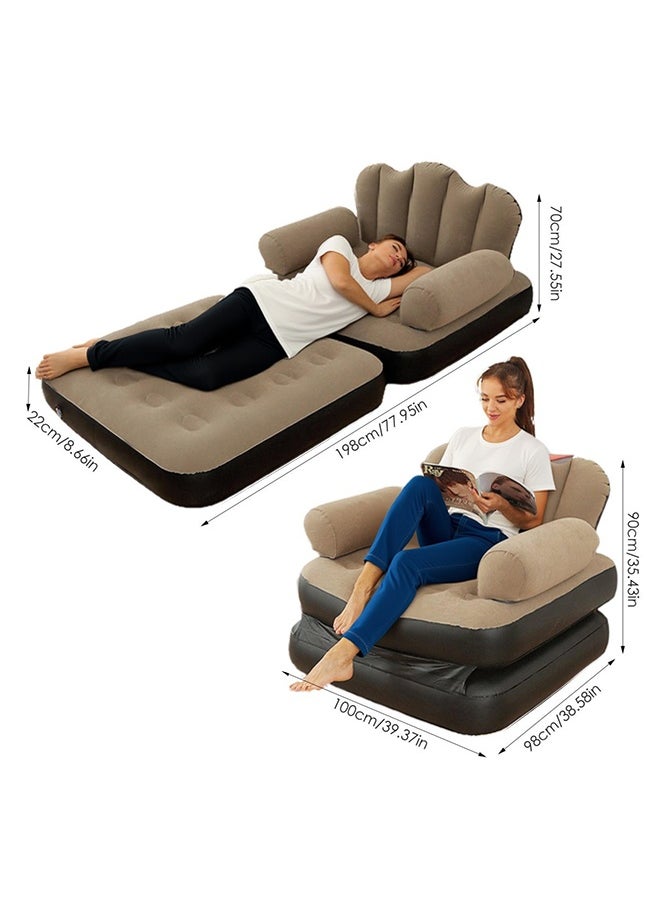 Foldable Portable Extra Large 5 in 1 Inflatable Sofa, Lazy Sofa, Inflatable Bed,Lounge Chair, Multifunctional Couch with L-shaped Armrest for Indoor, Outdoor,Water Proof Couch for Hiking
