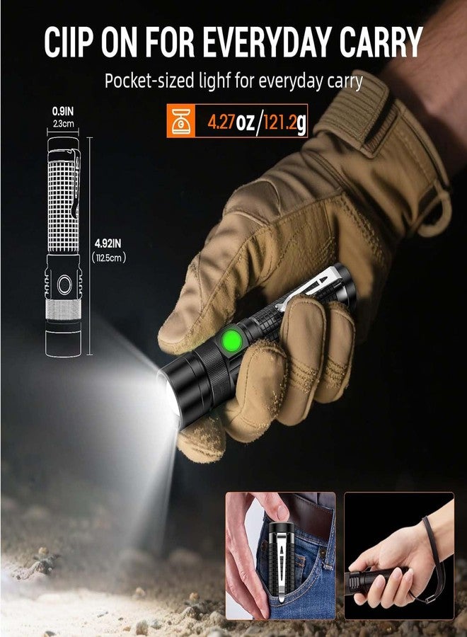 Hoxida Pocket EDC Flashlight Rechargeable - 4.9inch & Emergency One Click SOS, Super Bright Small LED Flashlight 3Hr USB-C Fast Charging, Waterproof Portable Small EDC Flashlight for Home, Camping, Hiking - Image 2