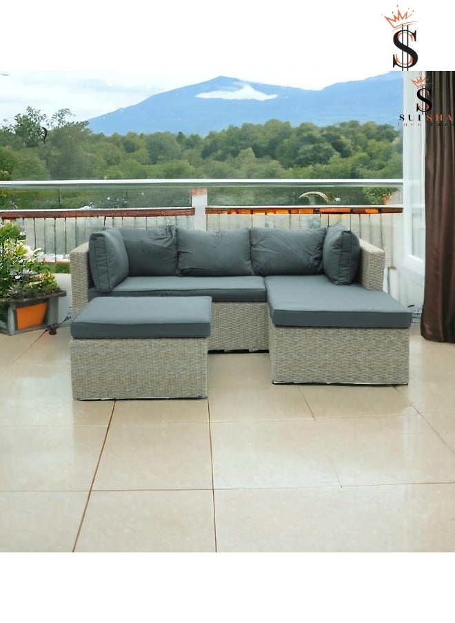 Sulsha Outdoor Lounge L shape Setting Sofa, Patio Lounge Set with Cushions Gray Poly Rattan, Patio Lounge Set with Cushions Gray Poly Rattan, Outdoor Furniture 