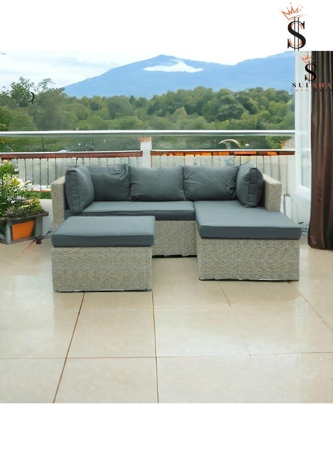 Sulsha Outdoor Lounge L shape Setting Sofa, Patio Lounge Set with Cushions Gray Poly Rattan, Patio Lounge Set with Cushions Gray Poly Rattan, Outdoor Furniture - Image 1