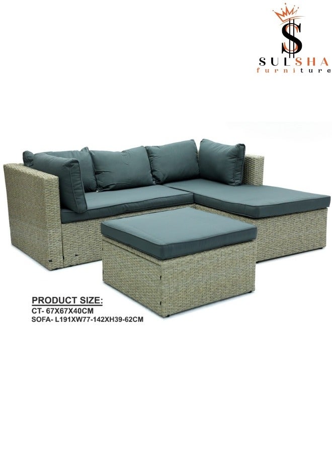 Sulsha Outdoor Lounge L shape Setting Sofa, Patio Lounge Set with Cushions Gray Poly Rattan, Patio Lounge Set with Cushions Gray Poly Rattan, Outdoor Furniture - Image 3