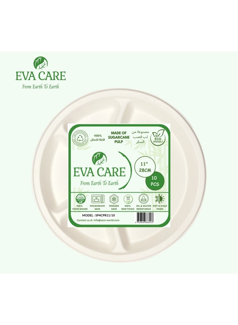 إيفا كير EVA CARE: أطباق مستديرة مقاس 11 بوصة - 4 أقسام للاستخدام مرة واحدة، عبوة من 10 قطع.  - Image 4