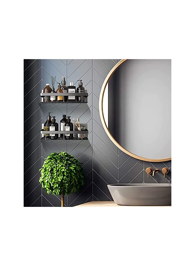 Antole Bathroom Shower Shelf, No Drilling Bathroom Shelf wall mounted Stainless Steel Floating Shelves For Bathroom, 2 Packs,Black - Image 2