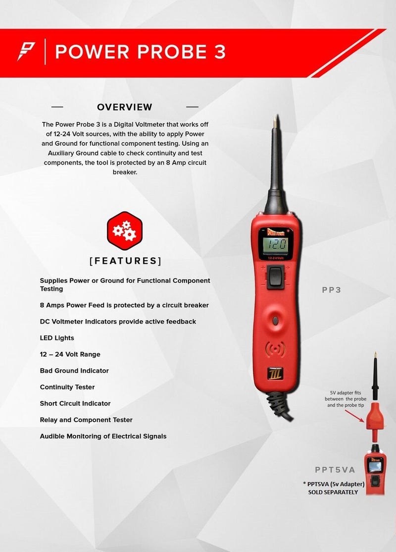 Power Probe III Clamshell - Red (PP3CSRED) [Car Automotive Diagnostic Test Tool, Digital Volt Meter, AC/DC Current Resistance, Circuit Tester]