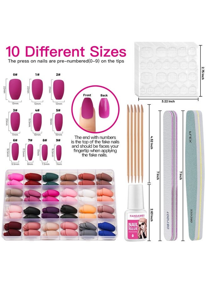 FANDAMEI FANDAMEI Matte Press on Nails Medium Length, 24 Packs 576PCS Medium Coffin Fake Nails Full Cover, Acrylic Short Ballerina False Nail tips with Nail Glue, Nail Adhesive Tabs, Nail File for Nail Art DIY  - Image 2