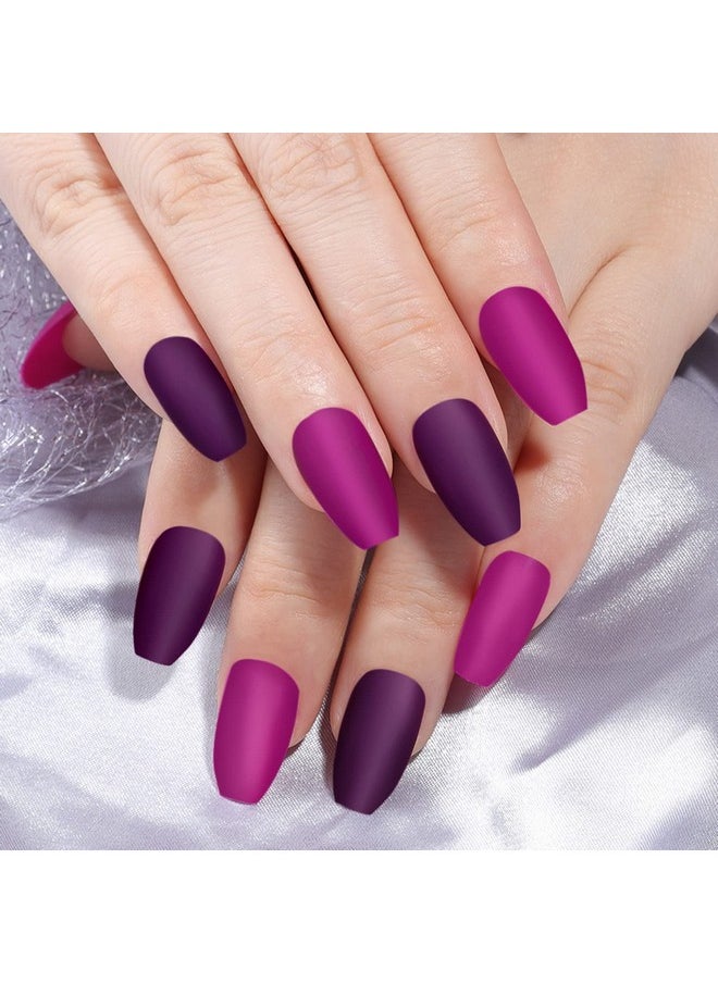 FANDAMEI FANDAMEI Matte Press on Nails Medium Length, 24 Packs 576PCS Medium Coffin Fake Nails Full Cover, Acrylic Short Ballerina False Nail tips with Nail Glue, Nail Adhesive Tabs, Nail File for Nail Art DIY  - Image 3