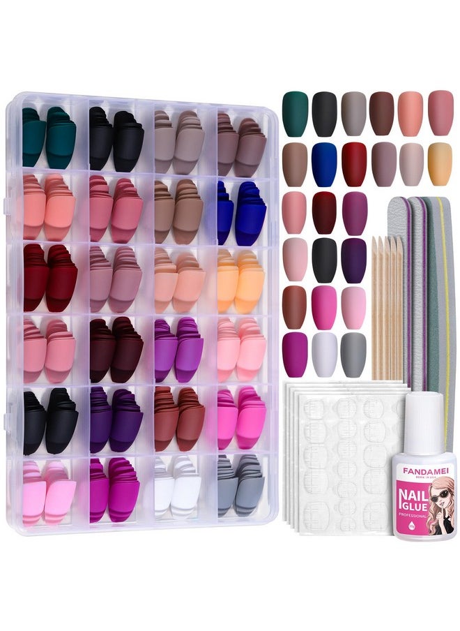 FANDAMEI FANDAMEI Matte Press on Nails Medium Length, 24 Packs 576PCS Medium Coffin Fake Nails Full Cover, Acrylic Short Ballerina False Nail tips with Nail Glue, Nail Adhesive Tabs, Nail File for Nail Art DIY  - Image 1