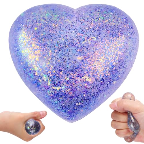 AiSiXin Heart Shape Stress Balls for Adult and Kids Blue Sugar Ball Squishy Toys for Stress Relief and Party Favors - Image 1