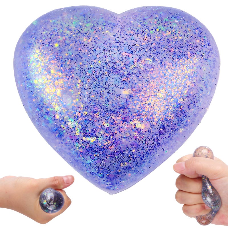 AiSiXin Heart Shape Stress Balls for Adult and Kids Blue Sugar Ball Squishy Toys for Stress Relief and Party Favors - Image 2