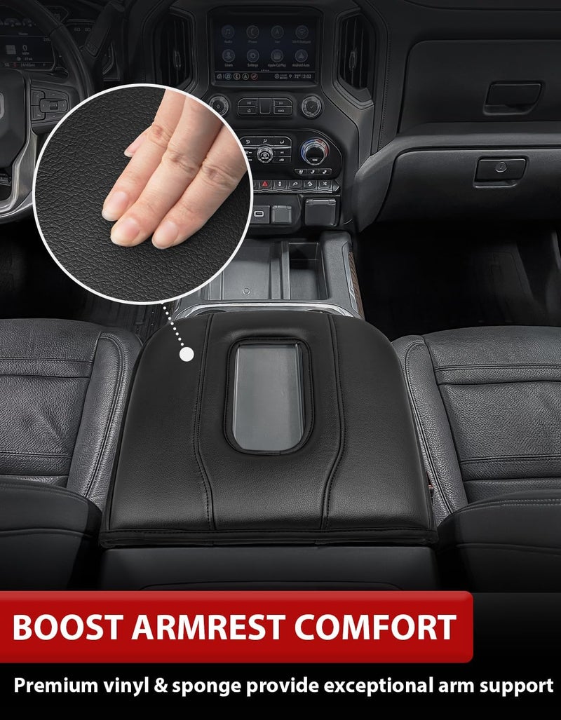 KBH Center Console Armrest Cushion Cover for GMC Sierra & Chevy Silverado 2019-2025, Tahoe & Yukon & Suburban 2021-2025, Black - Image 4