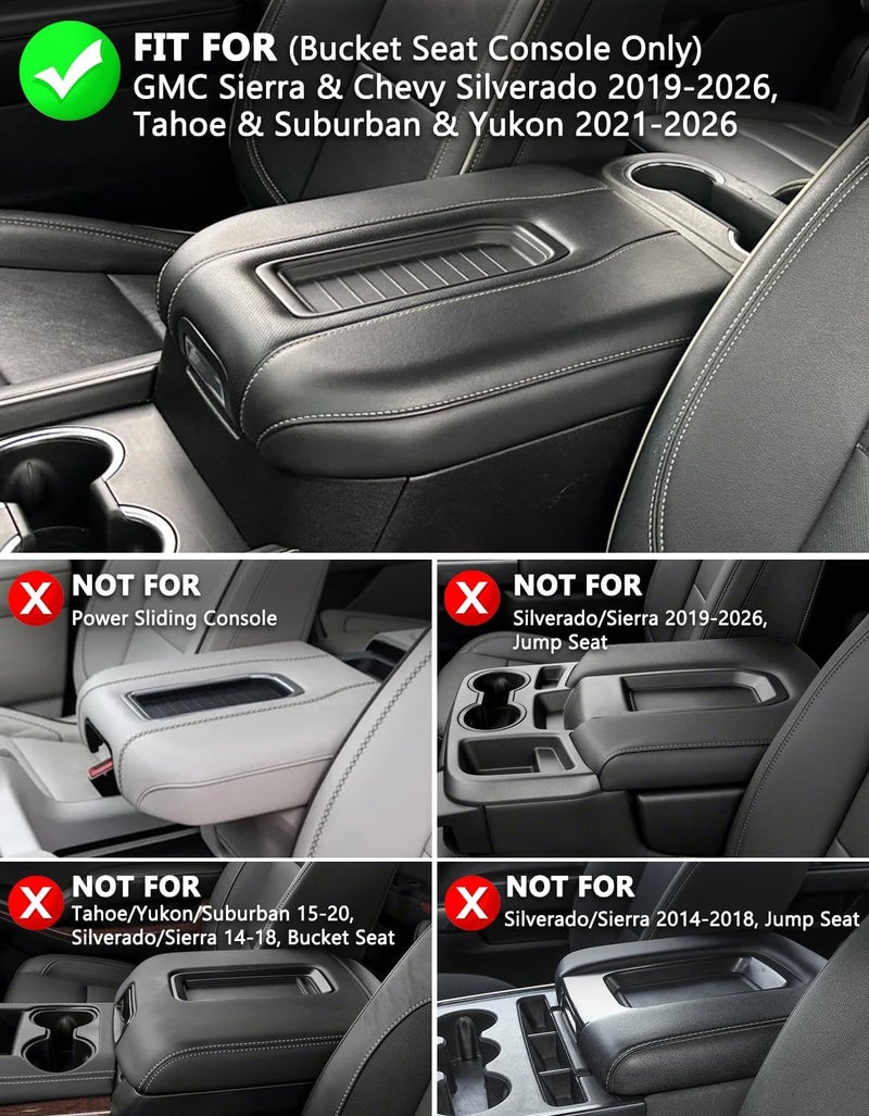 KBH Center Console Armrest Cushion Cover for GMC Sierra & Chevy Silverado 2019-2025, Tahoe & Yukon & Suburban 2021-2025, Black - Image 2