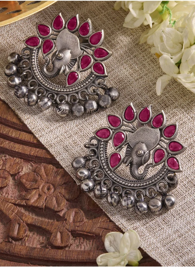 برياسي Plated Faux Ruby Stone Studded Contemporary Oxidized Chandbali