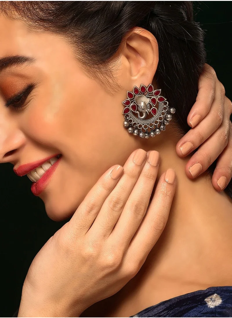 برياسي Plated Faux Ruby Stone Studded Contemporary Oxidized Chandbali