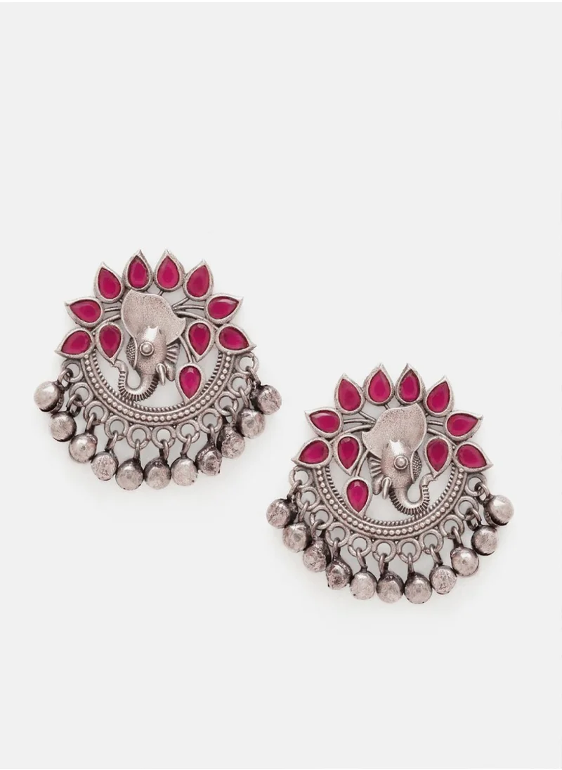 Priyaasi Plated Faux Ruby Stone Studded Contemporary Oxidized Chandbali