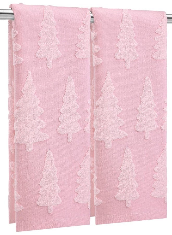 Breling 2 Pcs Christmas Hand Towels Pink Christmas Trees Bathroom Decorative Towels 100% Cotton Absorbent Jacquard Weave Bath Decor Winter Holiday Bathroom Decor Xmas Gifts 13.7''x29.5'' - Image 1