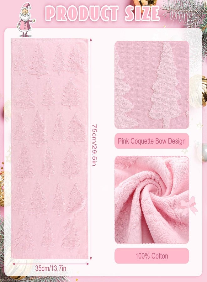 Breling 2 Pcs Christmas Hand Towels Pink Christmas Trees Bathroom Decorative Towels 100% Cotton Absorbent Jacquard Weave Bath Decor Winter Holiday Bathroom Decor Xmas Gifts 13.7''x29.5'' - Image 3