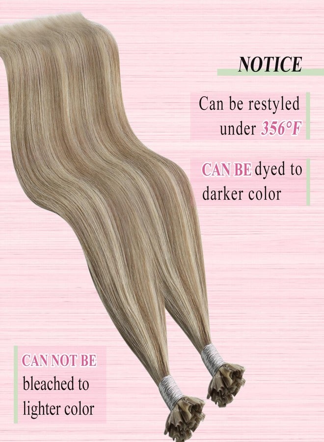 YoungSee U Tip Hair Extensions Light Brown U Tips Human Hair Extensions Highlight Light Brown with Blonde Keratin Hair Extensions U Tip Highlight 16In Hot Fusion Remy Hair Extensions K Tip 50s/50g - Image 5