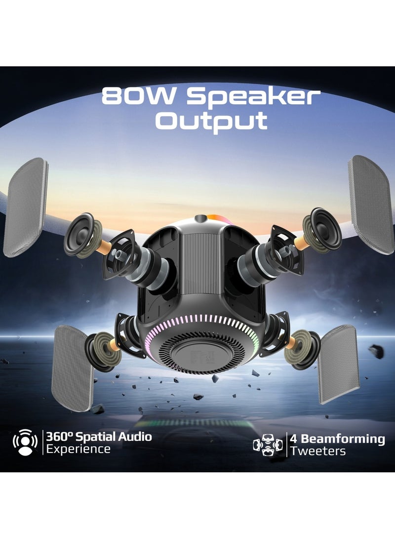 بروميت Promate High-Fidelity 80W TWS Speaker 6-Hour Playtime, 3600mAh Battery, 5-Way Connectivity Options, TF Card & USB Support, RGB Dynamic Lighting, IPX5 Water Resistance, and Built-In Handle- Strike-80 Strike-80 black - Image 3