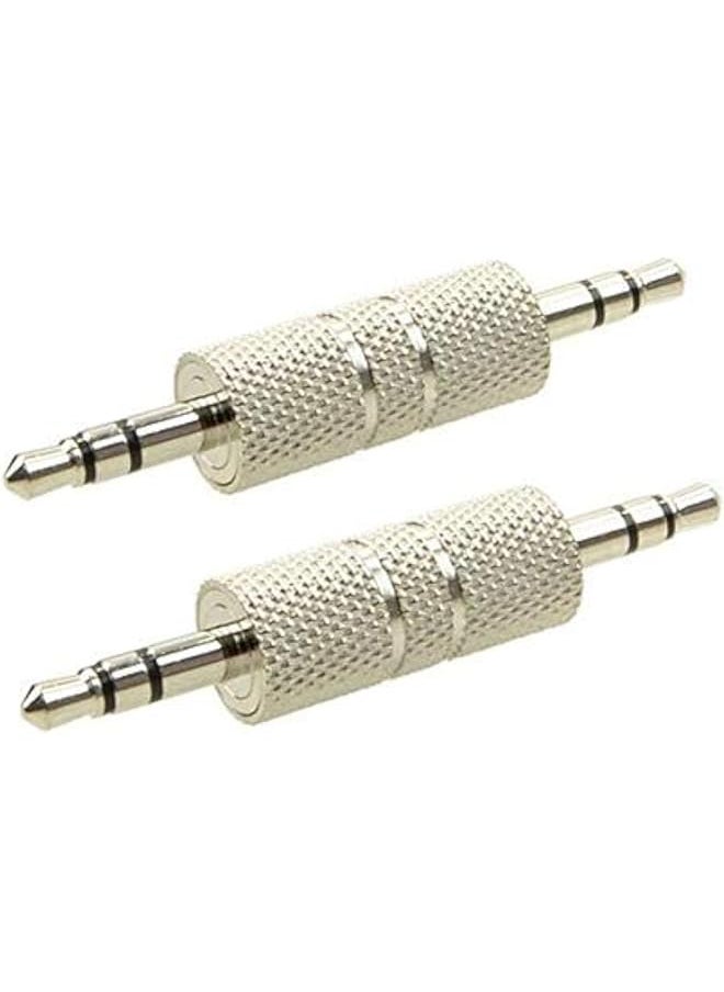 Duttek 3.5Mm Male To Male Audio Adapter Metal Silver 3 Pole 3.5Mm Stereo Jack To 3.5Mm Stereo Jack Adapter 1 8 Inch Male To Male Audio Headphone Jack Coupler Connectors 2 Pack  - Image 1