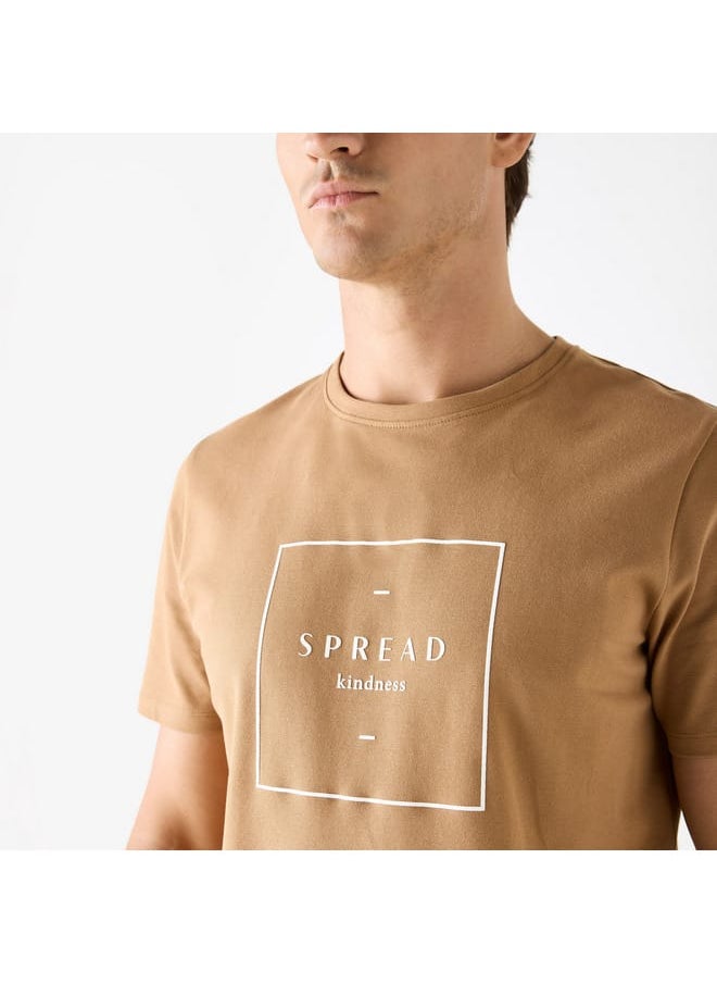 Iconic - Iconic Slogan Print Crew Neck T-shirt with Short Sleeves - Image 1