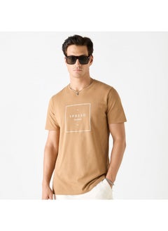 Iconic Slogan Print Crew Neck T-shirt with Short Sleeves