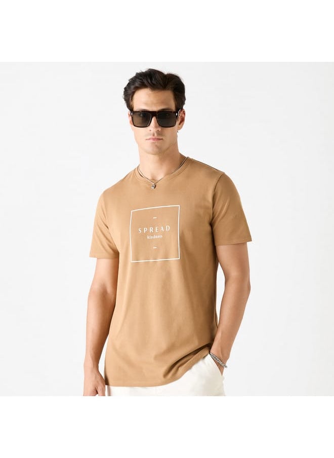 Iconic - Iconic Slogan Print Crew Neck T-shirt with Short Sleeves - Image 1