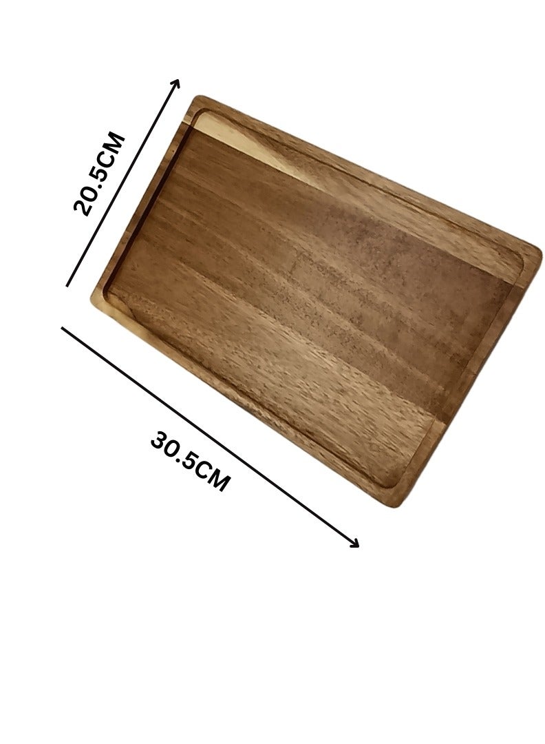 صينية تقديم مستطيلة من خشب البلوط 30.5*20.5 سم لتقديم المشروبات والطعام على البار، غرفة المعيشة، المنزل، طاولة الطعام - Image 3