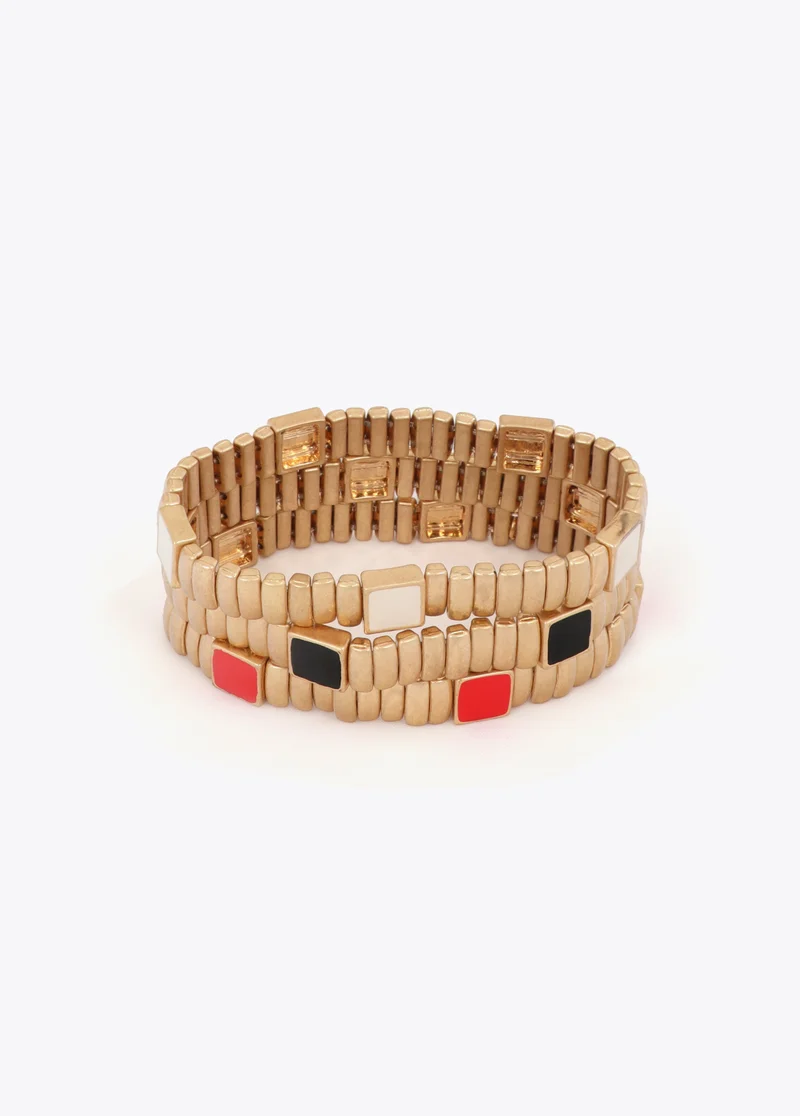 لولا كساديمونت Set of Metallic Elastic Bracelets with Colorful Details