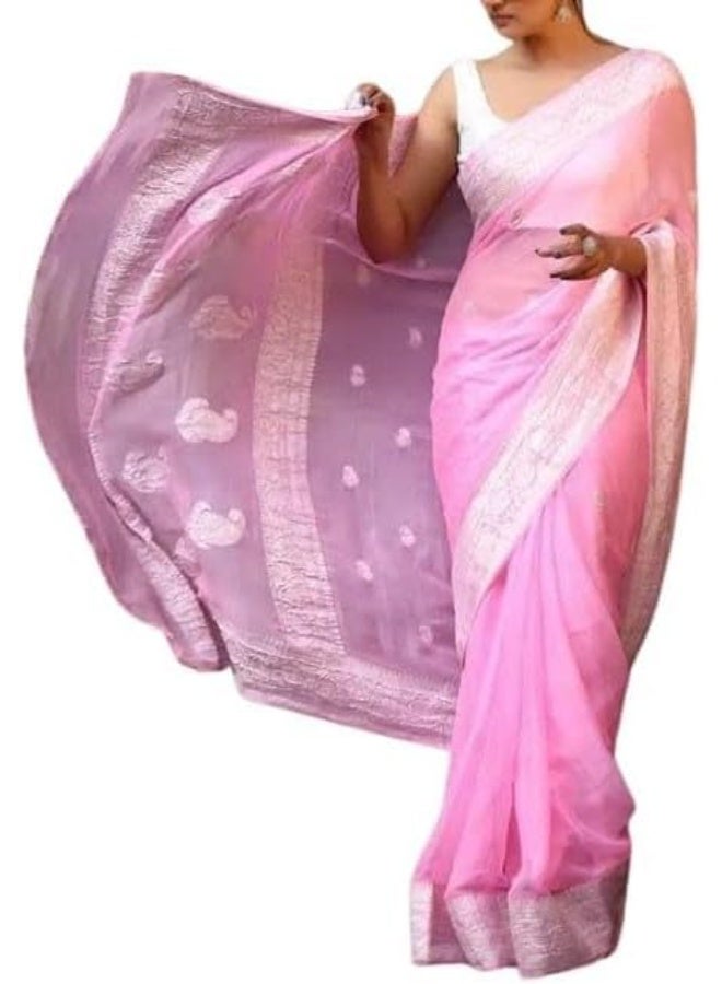 Women's Pure Soft Kanjivaram Cotton Silk Saree Banarasi Style With Blouse Piece for Wedding (Fatima-51)