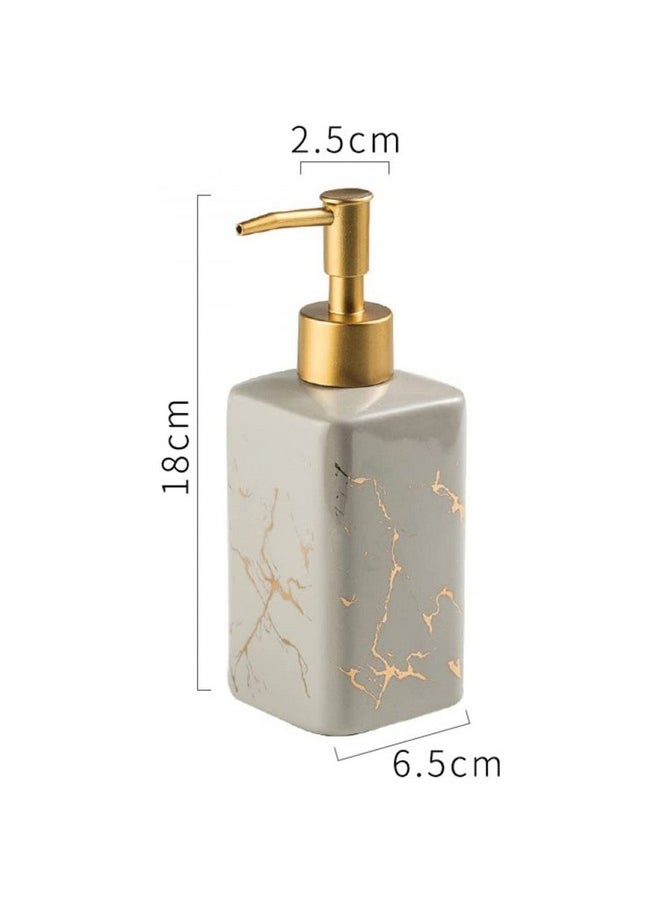 FabSeasons - FabSeasons Ceramic Soap Dispenser With Pump,Italian Marble Pattern Dispensar Bottle For Liquid Soap,Homemade Lotions And Essential Oil,320 ml,Grey - Image 1