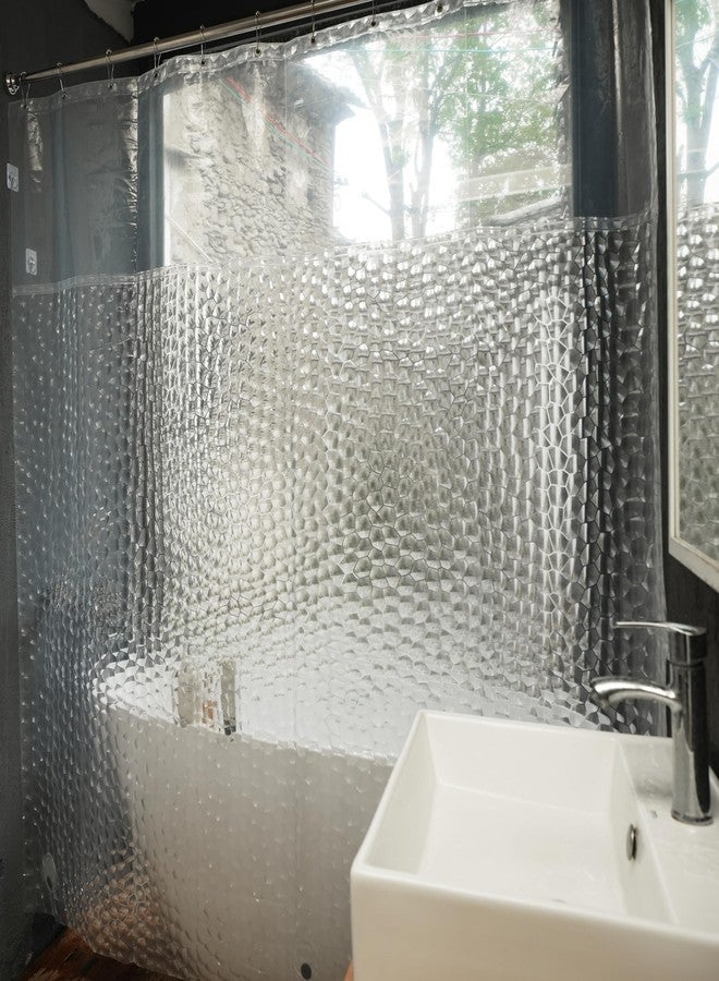 Ryhpez Clear Shower Curtain Liner - Shower Curtain Set with Hooks, Water Cube Pattern with See Through Top Window | 72"x72" - Image 2